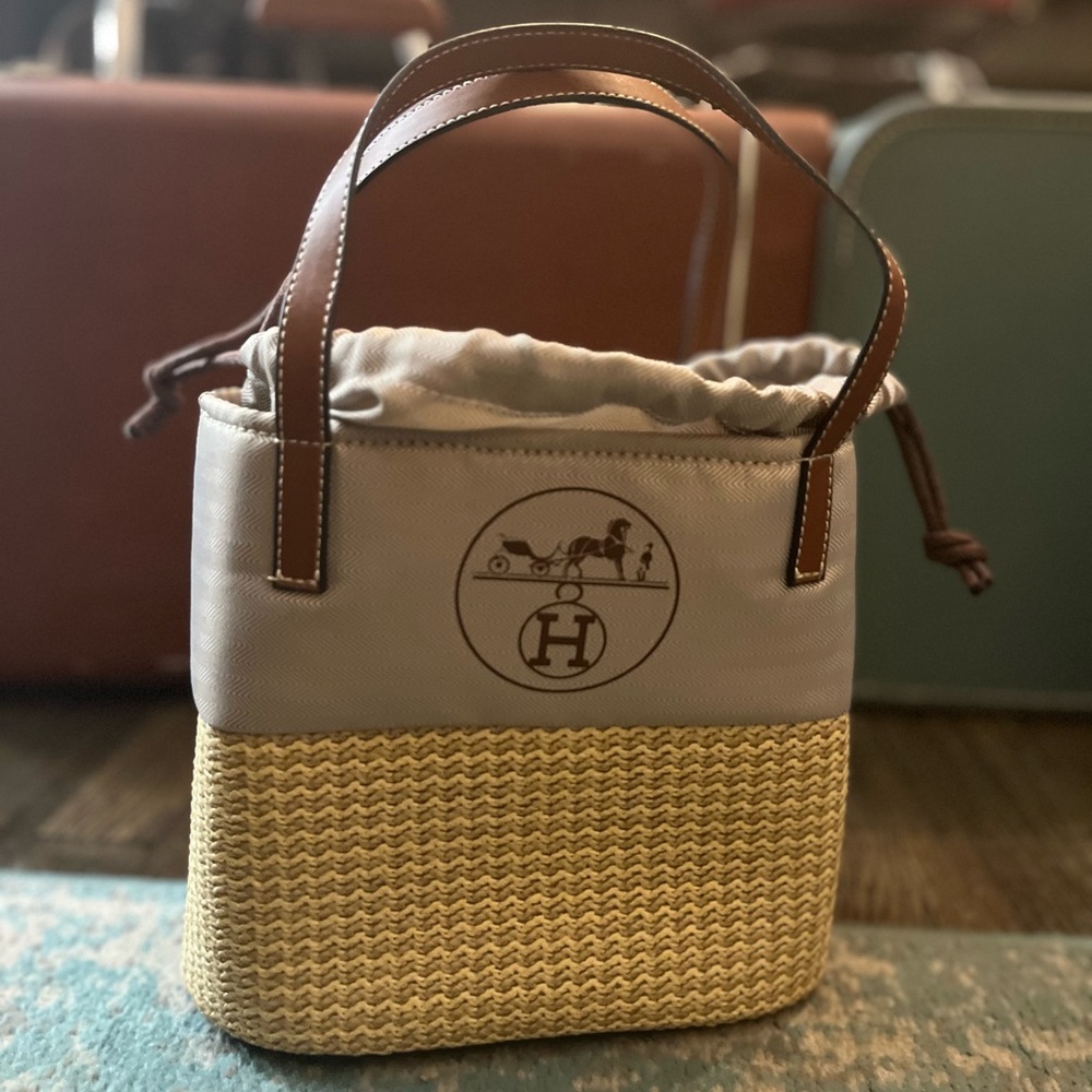 Hermès Straw/Raffia & Leather Mini Bucket Bag NWOT